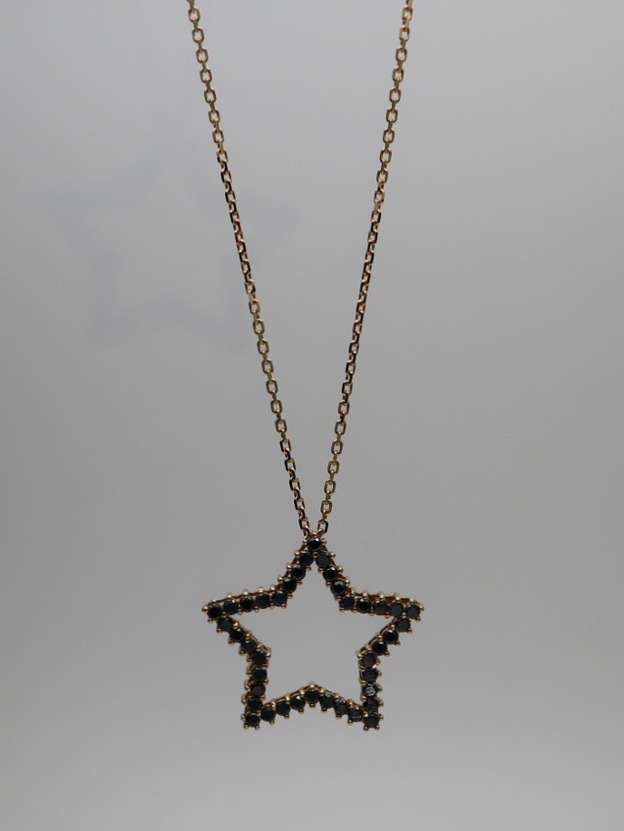 Black Diamond Star Pendant with Yllow Gold Chain